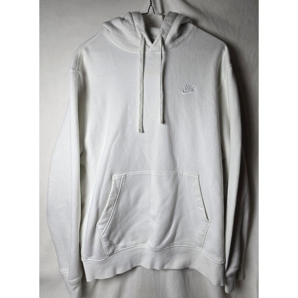 Nike Mens White Pockets Drawstring Long Sleeve Pullover Hoodie Size Medium